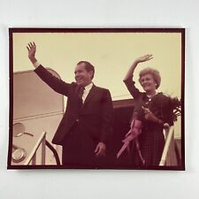 President Richard & Patricia Nixon Vintage Color Photo Kodak Paper Exit Airplane picture