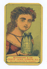 MASON's FRUIT JAR AD CARD PHILADELPHIA, PA MACQUEEN & CO. ORIGINAL ULTRA RARE  picture