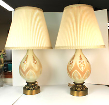 Pair Of Mid Century Gold Sparkle Imperial Flowers Art Genie Frosted Glass Lamps picture