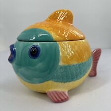 Vintage Rare Metlox Pescado Pottery Bright Colorful Fish Cookie Jar 10”x8”x6” picture