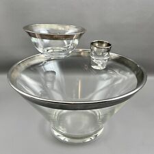Vintage Dorothy Thorpe MCM Silver Band Appetizer Set Bowl Dip Bowl Tooth Pick picture