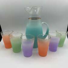 Blendo Blue Pitcher and 6 glasses- 2 purple, 2 orange, 2 green picture