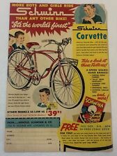1959 Schwinn bicycle cartoon ad page ~ BOY'S CORVETTE picture