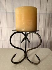 Beautiful Vintage 6.5” Rustic Metal Scrolls Pillar Candle Holder picture