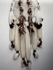 Vintage Handmade Wool, Fur, Leather, Feathers, Beaded Dream Catcher picture