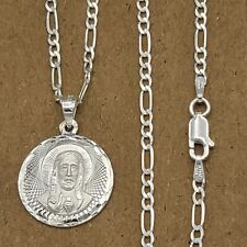 925 Solid Sterling Silver. Sacred Heart of Jesus Pendant & Chain Necklace picture