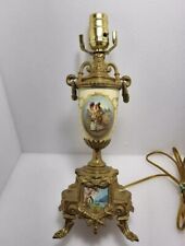 Antique Bronze Porcelain Boudoir Lamp Made In Italy Watteau Scene Cobalt w Gold. picture