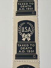 Vintage 1951 U.S.A. TAXED to DEATH A.D. Stamps Lot of 5 TOMBSTONE picture