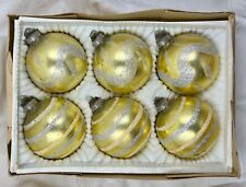 6 Vintage Ornaments West Germany Mica Glitter Plastic Top Mercury Glass Numbered picture
