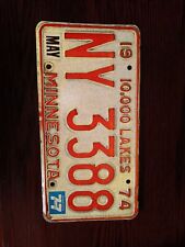 Vintage 1974 Minnesota License Plate #NY 3388 Heavy steel tag Mint picture