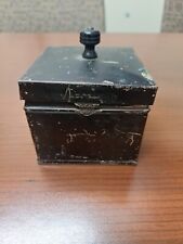 Vintage Nutmeg Tin Hinged Metal Box Wood Handle picture