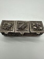 Vtg Silverplated Repousse Fruits & Vegetable Pill Box 2 1/3” PORTUGAL picture
