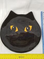 Cats by Nina Lyman Black Cat face Yellow eyes Halloween 8 x 9 Vintage Plate 2001 picture