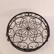 Southern Living at Home Jamestown Round Wrought Iron Glass Tray Footed Handles picture