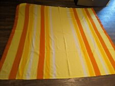 Retro Vintage Wool Blanket FALL COLOR Orange Stripe Satin Trim 80X70 picture