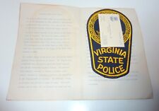 Very Rare Virginia State Police Patch With Historical Folder + Business Card picture