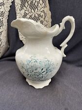 Antique Revere China Large Pitcher Ivory Blue Ohio 12 1/2” Tall White Blue picture