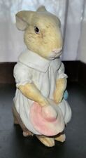 Pretty Miss Bunny Rabbit All Ready For Easter In Blue Dress Sitting In Chair 9” picture