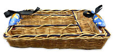 Large Wicker Cutlery Basket w/ Ceramic Fish Handles 15” L X 10” W X 4” H  picture