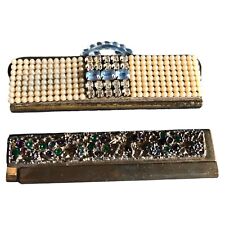 2 Vintage Folding Combs Rhinestones Brass Acrylic Mixed Materials picture