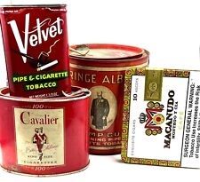 Vintage Tobacco and Cigarette Tin Lot, Prince Albert, Cavalier, Velvet, Macanudo picture