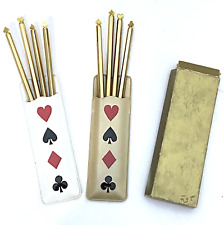 Vintage Novelty Mechanical Pencils PLAYING CARD SUITS Lot of 8 in Case Bridge picture