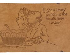 Antique Ephemera Early 1906/07 Leather Postcard Drinking Humor Greeting Posted picture
