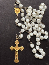 Gorgeous French 1930's Religious Chapelet - Concave White Beads. Gold Cross picture