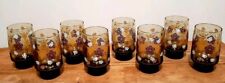 Vtg Libbey Smokey Brown Juice Tumblers.  Gold, White, Brown. Flowers  Butterfly picture