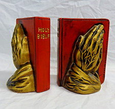 Vintage Holy Bible LEGO Made In JAPAN Religious Bookends Gold Praying Hands 5.5