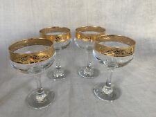 Vintage Hollywood Regency Cocktail Retro Stemware Glasses w/Gold Trim Set of 4 picture