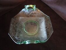 Fostoria Glass Brocade Oak Leaf etch Green Bon Bon bowl  handles up 6.5”L 1930's picture