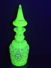 **Antique 19th Century Small French Green Opaline Gilt Glass Perfume Bottle 7 In picture