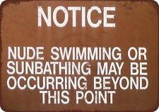 Notice Nude Swimming and Sunbathing Vintage Reproduction Metal 8 x 12 picture