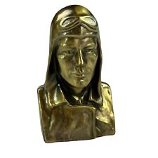 Vintage Charles Lindberg Lindy Cast Bust Aviator Aviation Gold Tone 6” NOT BANK picture