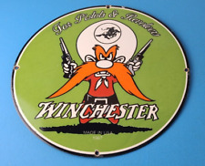 Vintage Winchester Porcelain Sign - Mustache Rifles Firearms Gas Pump Sign picture