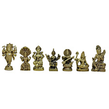 Set Shiva Parvati Vishnu Lakshmi Ganesh Brahma Saraswati Hindu Mini Brass Idol picture