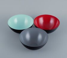 Three Krenit bowls in metal. Grey, red, mint green. Design by Hermann Krenchel picture