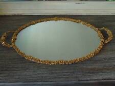 antique GOLD ORMOLU FILIGREE OVAL MIRROR TRAY dresser vanity centerpiece 19.25