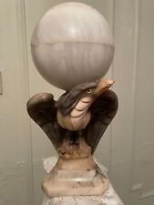 ITALIAN FINE HAND CARVED ART DECO NOUVEAU ALABASTER GLOBE EAGLE LAMP - read picture