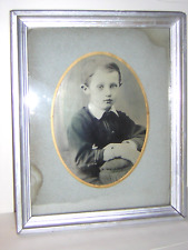 ANTIQUE FULL PLATE TINTYPE WITH OVERPAINTING, FRAMED c.1850's, UNUSUAL LRG SIZE picture