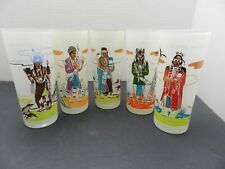 Vintage - 5 “Famous Oklahoma Indians” Frosted Glass Tumblers - 1950s Knox Oil picture
