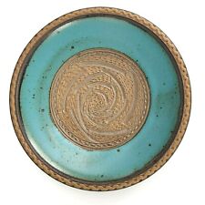 Superb Mid Century Studio Art Plate Brutalist Turquoise Intricately Incised  picture