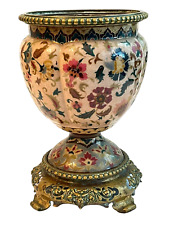 Antique Hungarian Zsolnay Oil Lamp Base Brass Base Persian Floral Porcelain Urn picture