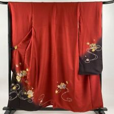62inc Japanese Kimono SILK FURISODE Spool of thread Cherry blossoms Red picture