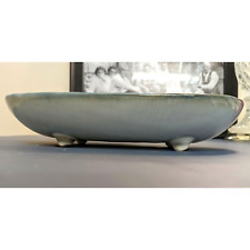 Vintage Mid-Century Ceramic Sea Green Aqua Blue footed Serving Tray Fruit Dish picture