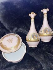 VTG Lot Lenwile Ardalt Hand Painted Porcelain Vases And Dish Pink Woman picture