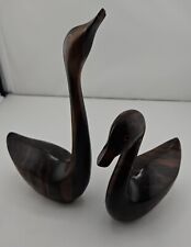 Wood Sculpture-Vintage Hand Carved Swans picture