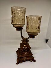 Vintage Double hand Smoke Glass & Bronze  Votive Candle Holder Hollywood Regency picture