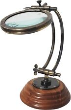 Vintage Magnifying Glass With Wooden Base Brass lens Book Newspaper Reader picture